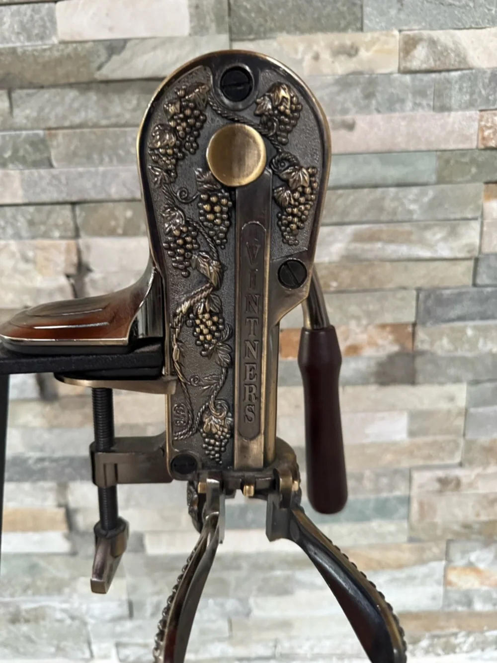 Vintage Style Black and Brass Table-Top Corkscrew Wine Opener